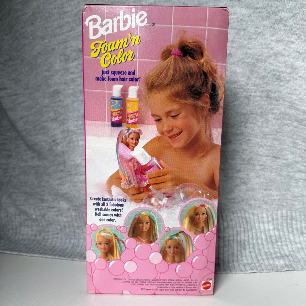 NEW Vintage 1995 Mattel Foam n Color Barbie Doll 15098 Yellow Hair Color NIB - Picture 4 of 9